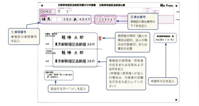 軽自動車　一時抹消OCR書き方見本