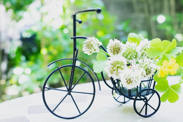 シロツメクサを積んだかわいい花車