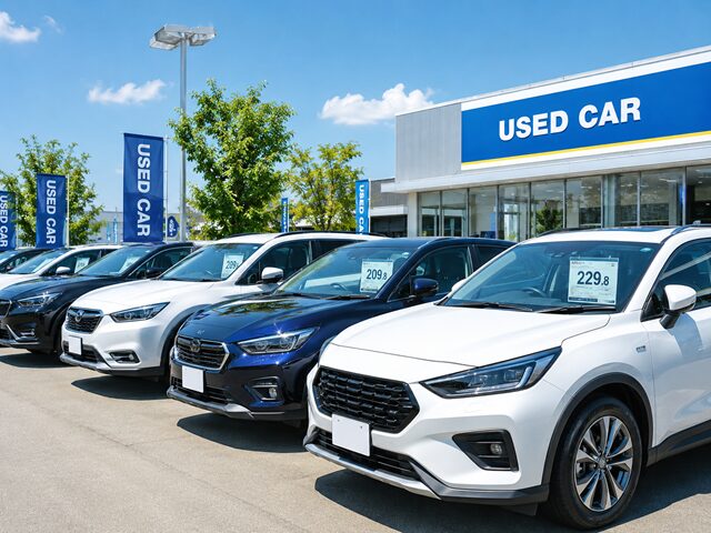 中古車販売店の清潔な展示場