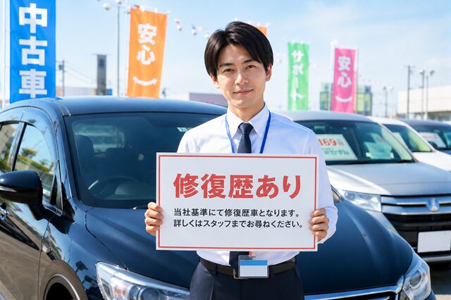 履修歴ありの車を展示する中古車販売