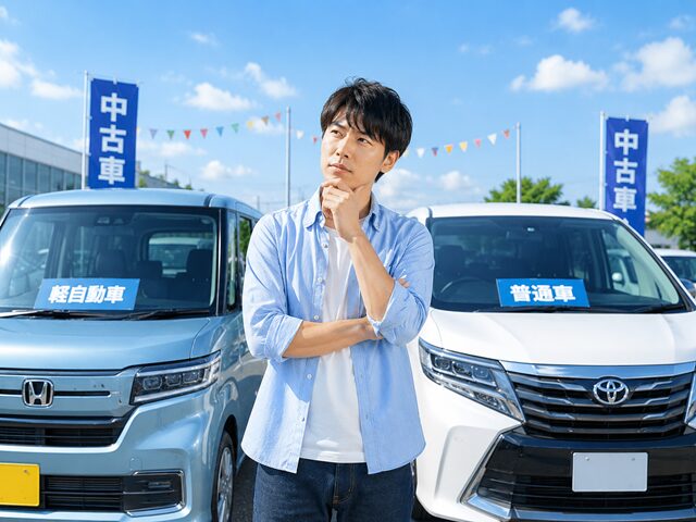 中古車購入 普通車か軽自動車に迷う男性
