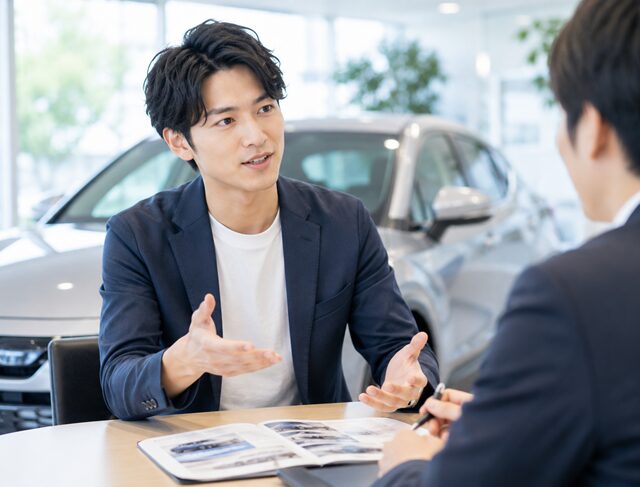 車の商談をする男性
